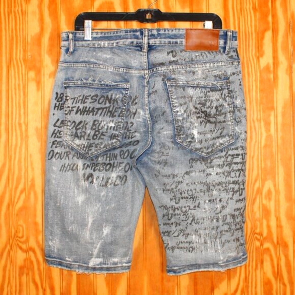 Waimea Skinny Fit Graphic Denim Shorts - Size 34